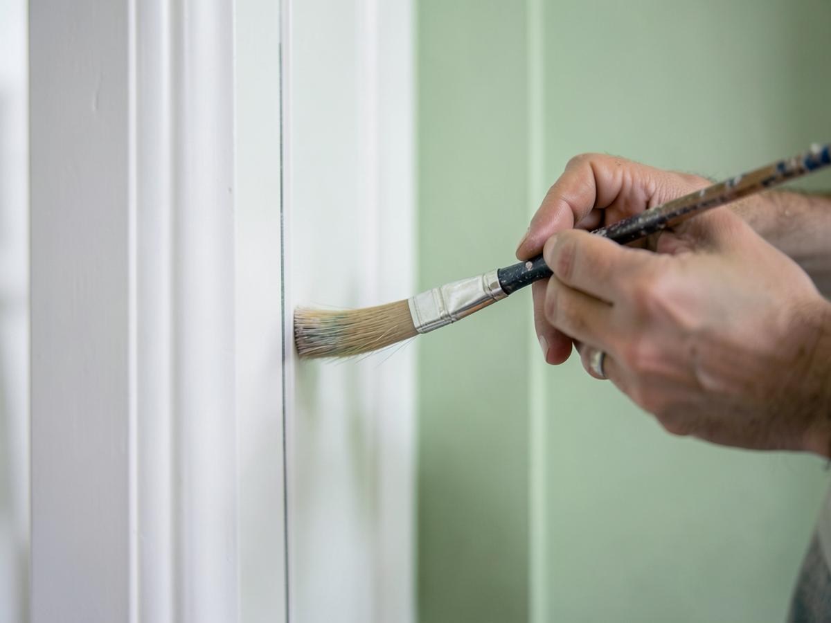 Professional painter applying a clean interior wall finish in a Kalispell, MT home
