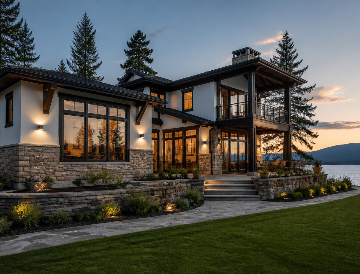 Finished stucco exterior by DL Construction in the Flathead Valley
